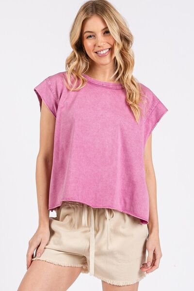 Mittoshop Round Neck Cap Sleeve T-Shirt Pink