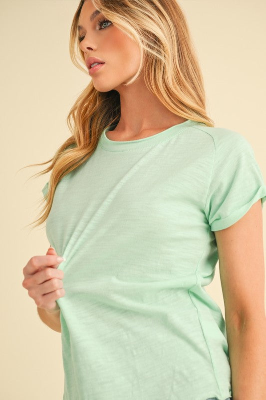 Aemi + Co Lettuce Edge Round Neck Short Sleeve T-Shirt