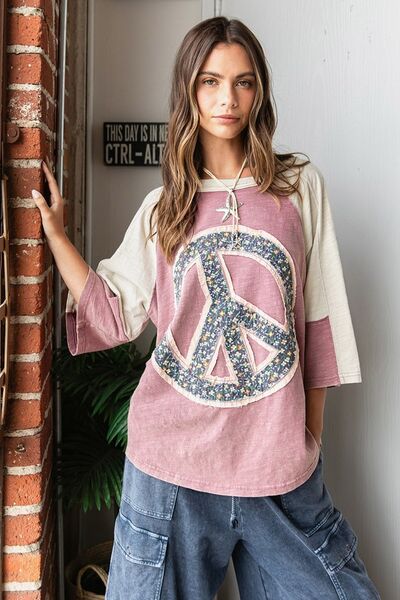 Mittoshop Peace Sign Patch Mineral Washed T-Shirt