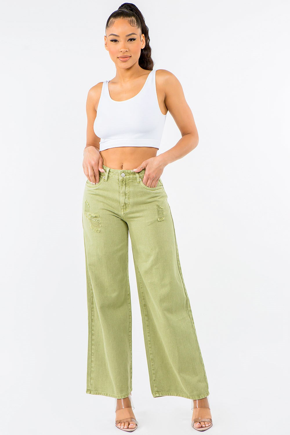 American Bazi High Waist Distressed Wide Leg Jeans