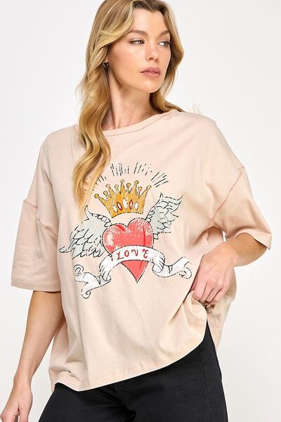 SAGE+FIG Love-Inpired Graphic Oversized T-Shirt Apricot