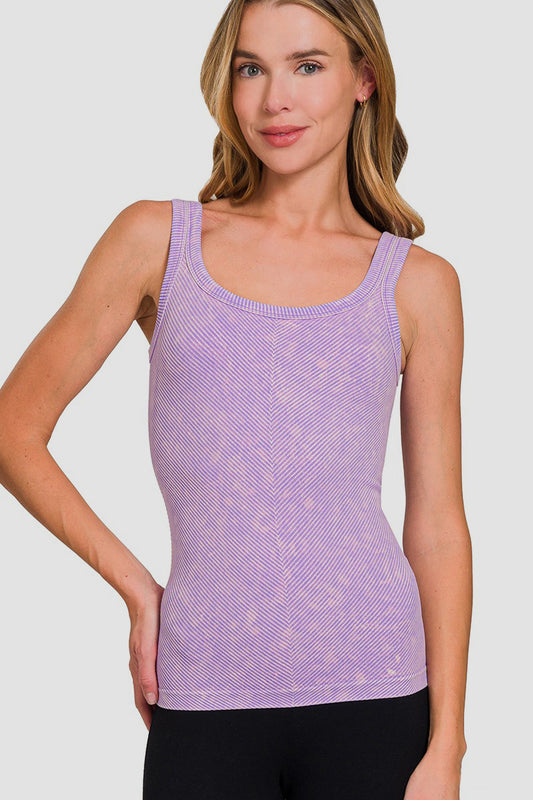 Zenana Ribbed Scoop Neck Tank Lavender