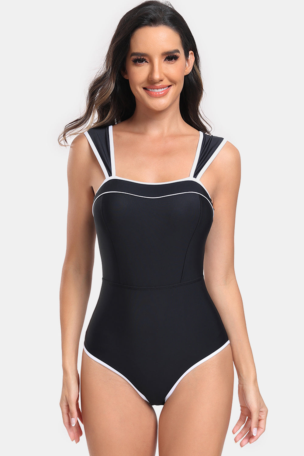 Contrast Trim Wide Strap One-Piece Swimwear