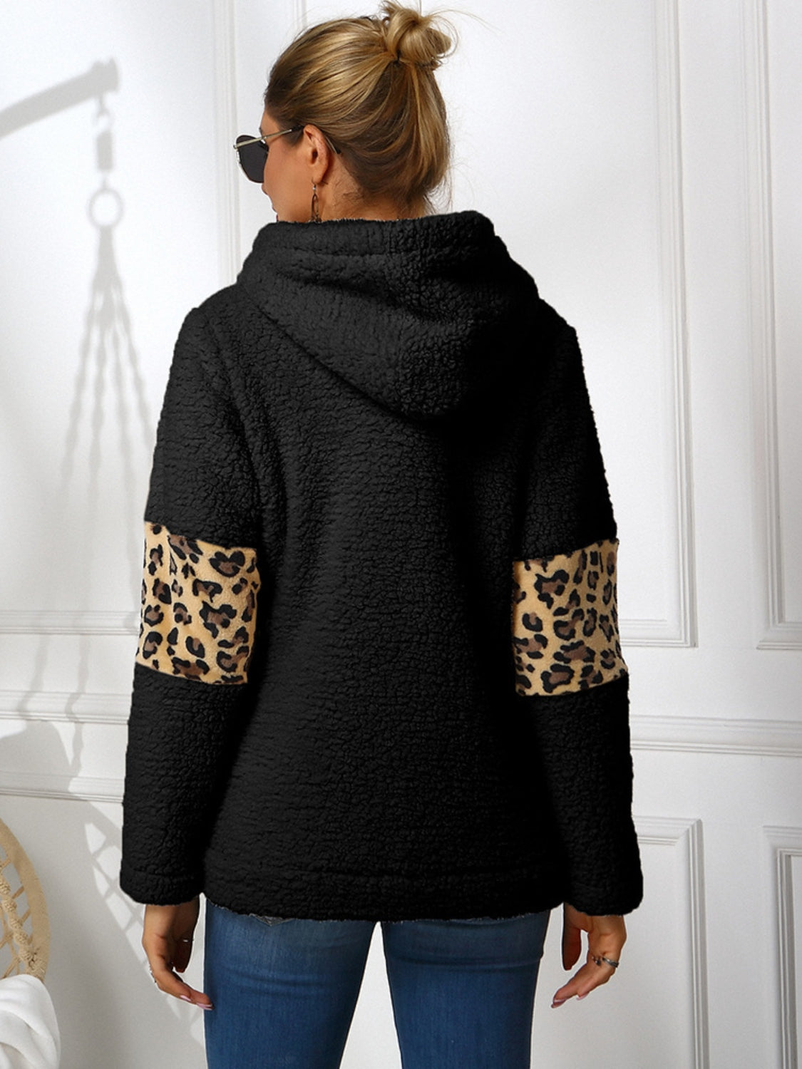 Ivy Lane Sherpa Leopard Long Sleeve Hoodie