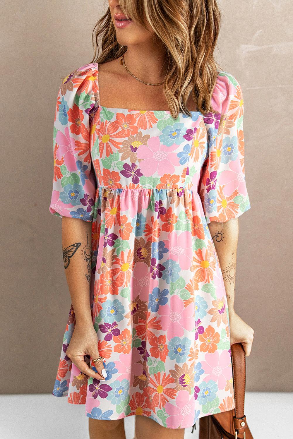 Printed Half Sleeve Mini Dress Multicolor