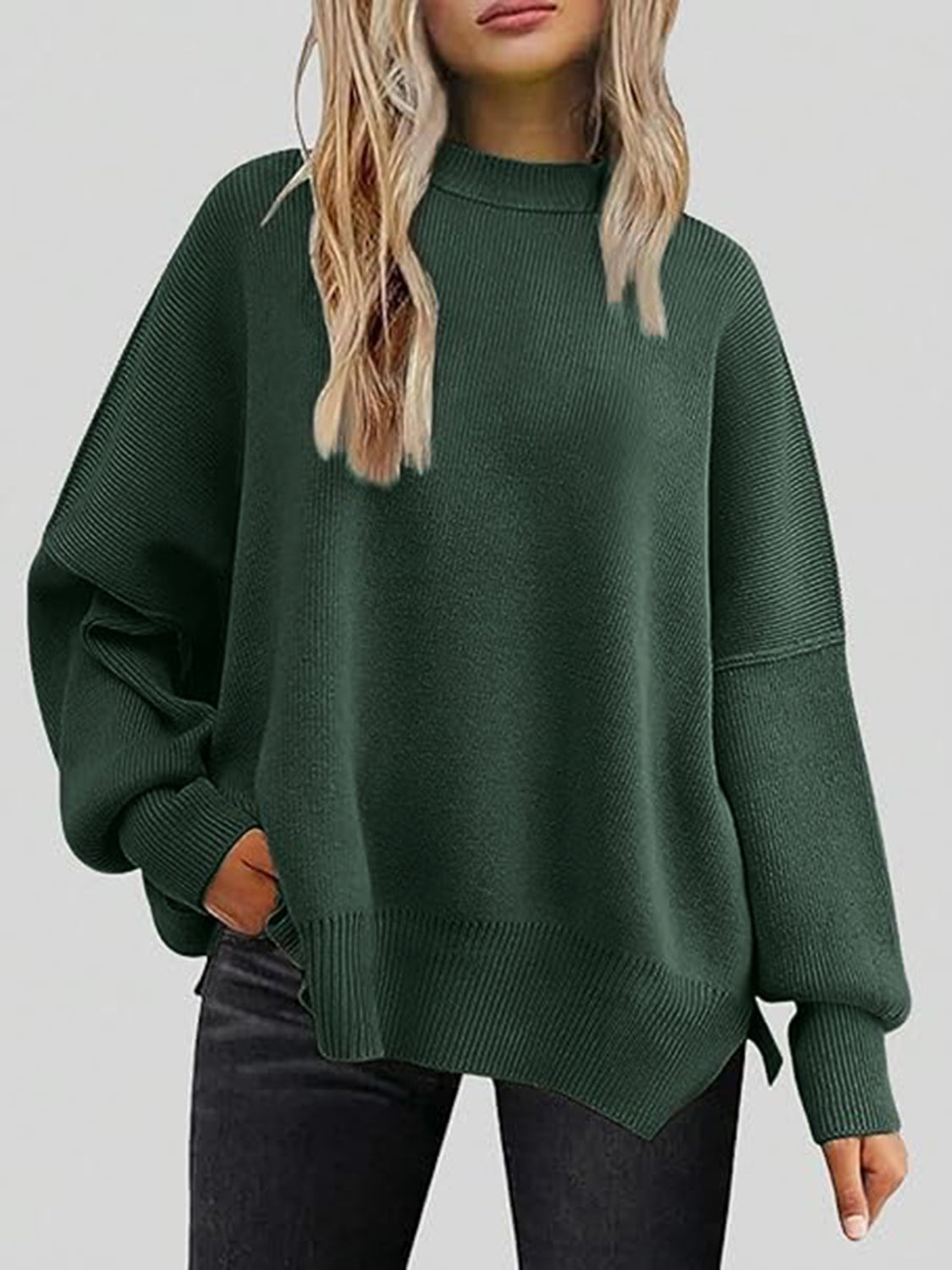 Round Neck Long Sleeve Sweater Black Forest