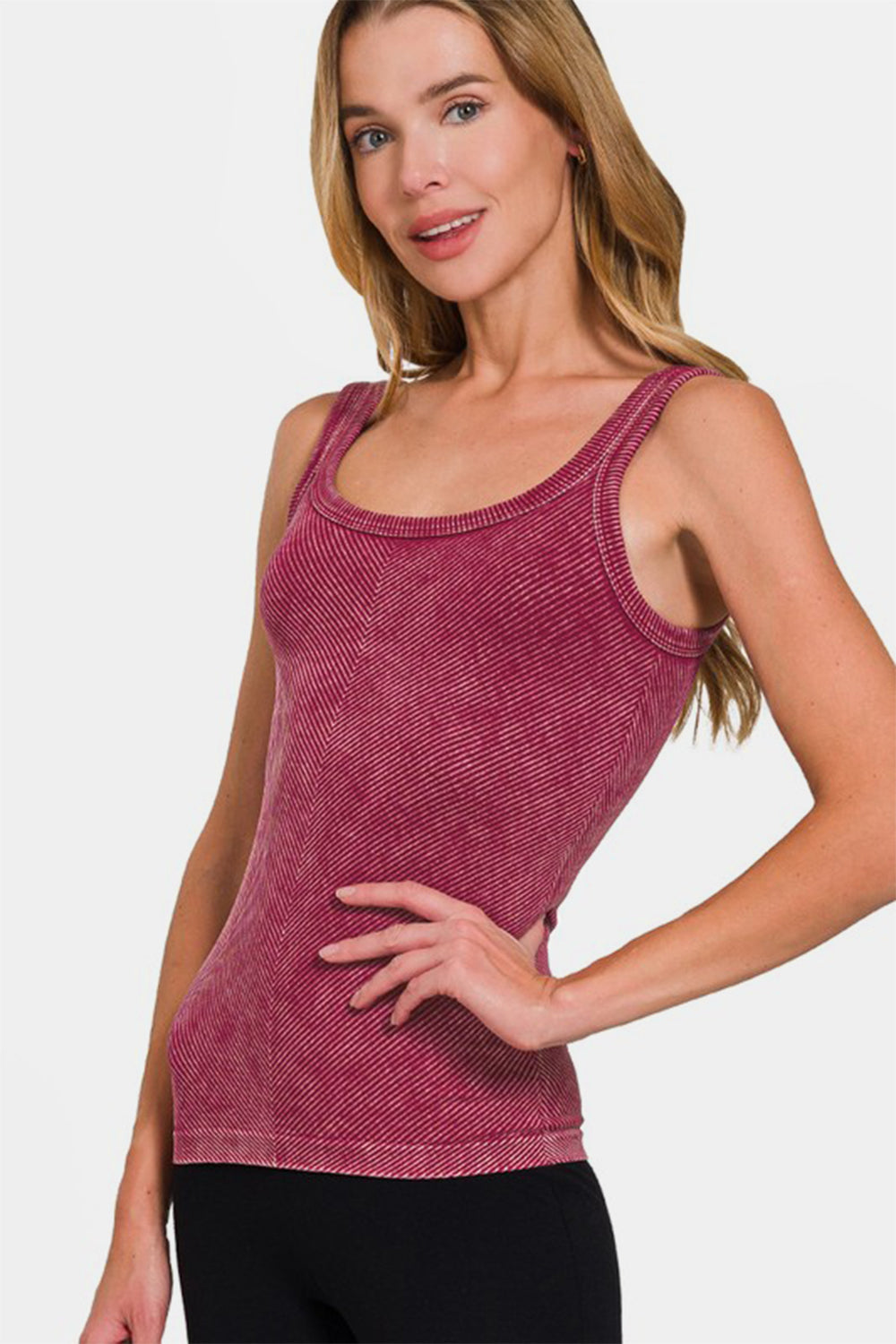 Zenana Ribbed Scoop Neck Tank Burgundy