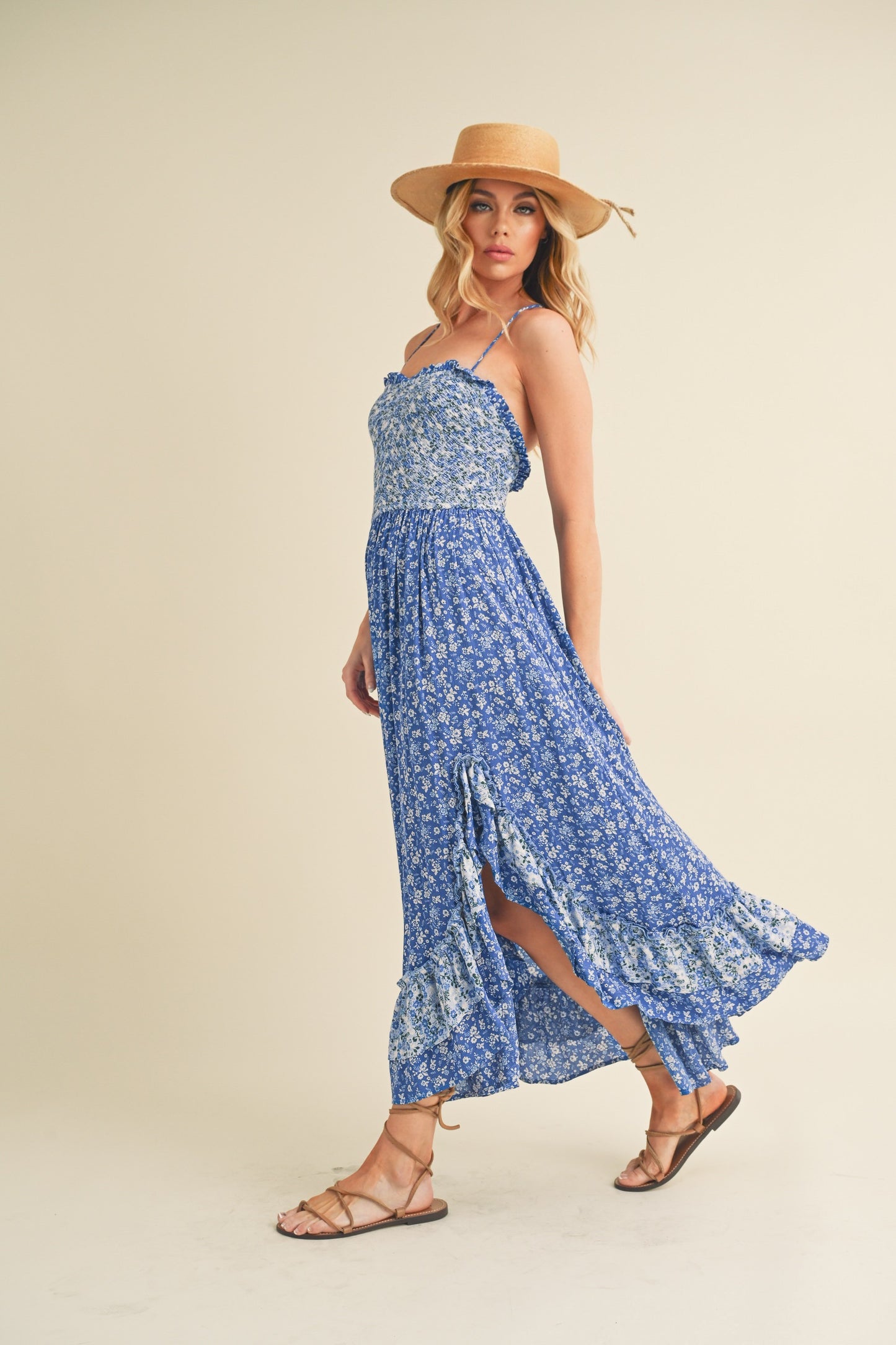 Aemi + Co Ditsy Floral Ruffled Hem Maxi Cami Dress