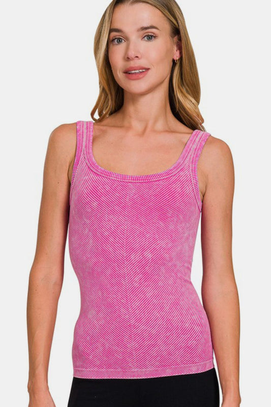 Zenana Ribbed Scoop Neck Tank Hot Pink