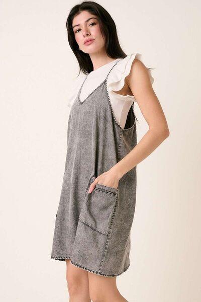 Mittoshop Washed Patch Pocket Mini Cami Denim Dress