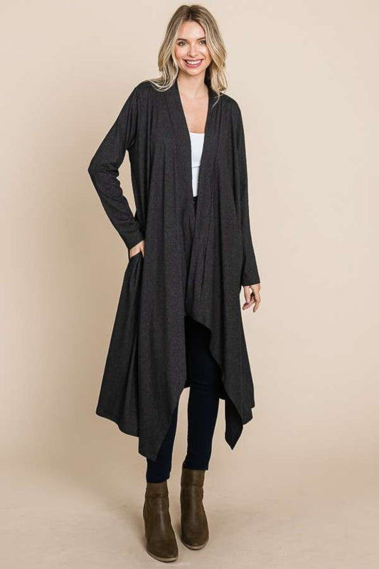 Culture Code Open Front Longline Cover Up with Pockets HCHARCOAL