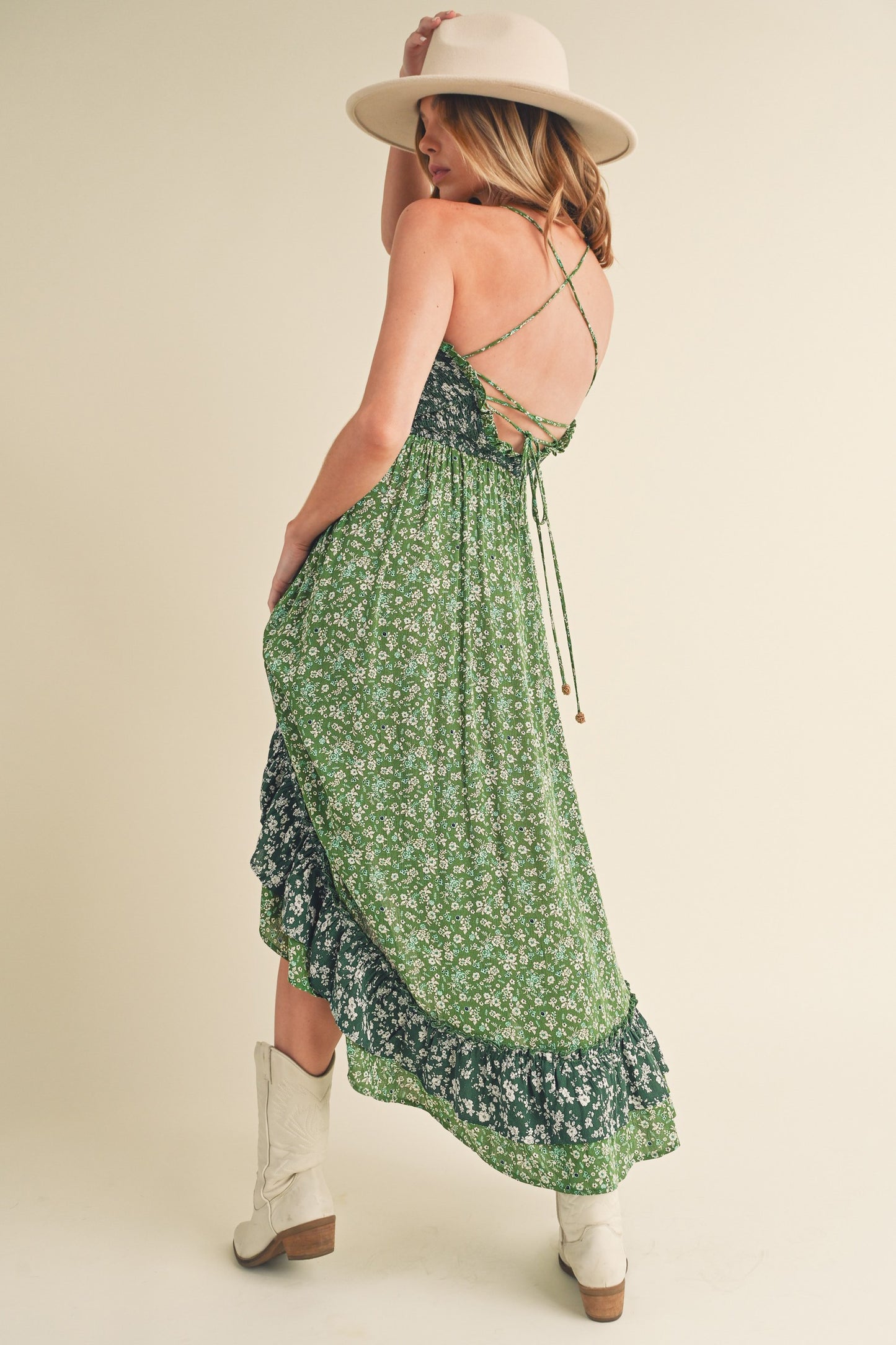 Aemi + Co Ditsy Floral Ruffled Hem Maxi Cami Dress