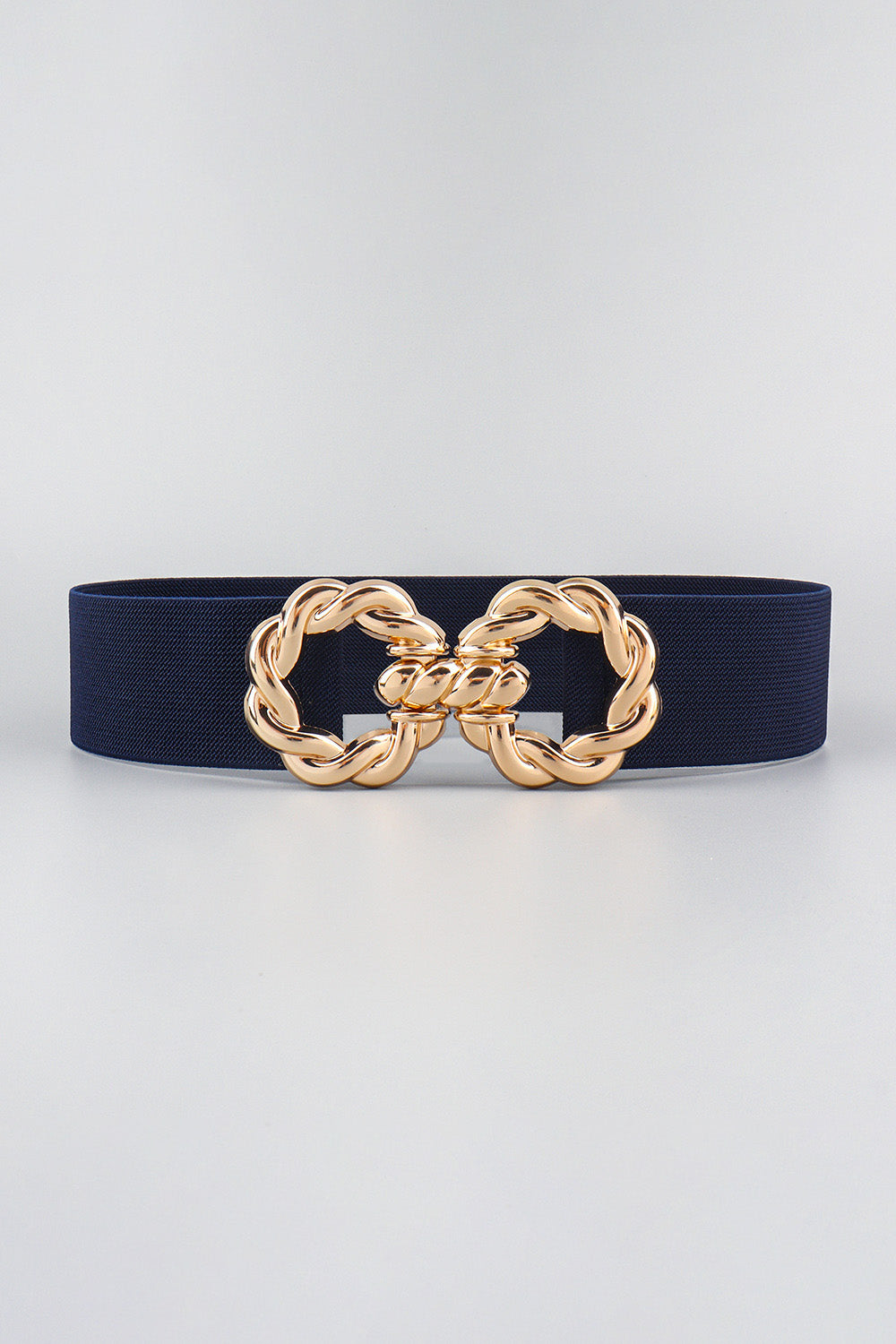 Zinc Alloy Buckle Elastic Belt Dark Blue One Size