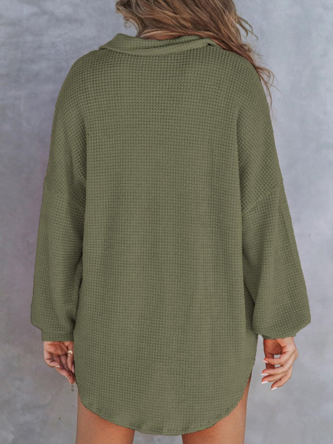 Waffle-Knit Dropped Shoulder Long Sleeve Sweatshirt