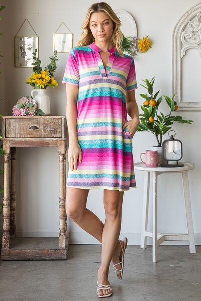 Heimish Full Size Striped Short Sleeve Mini Tee Dress Plus Size