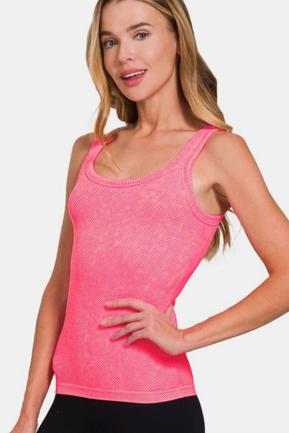 Zenana Ribbed Scoop Neck Tank N Coral Fuchsia