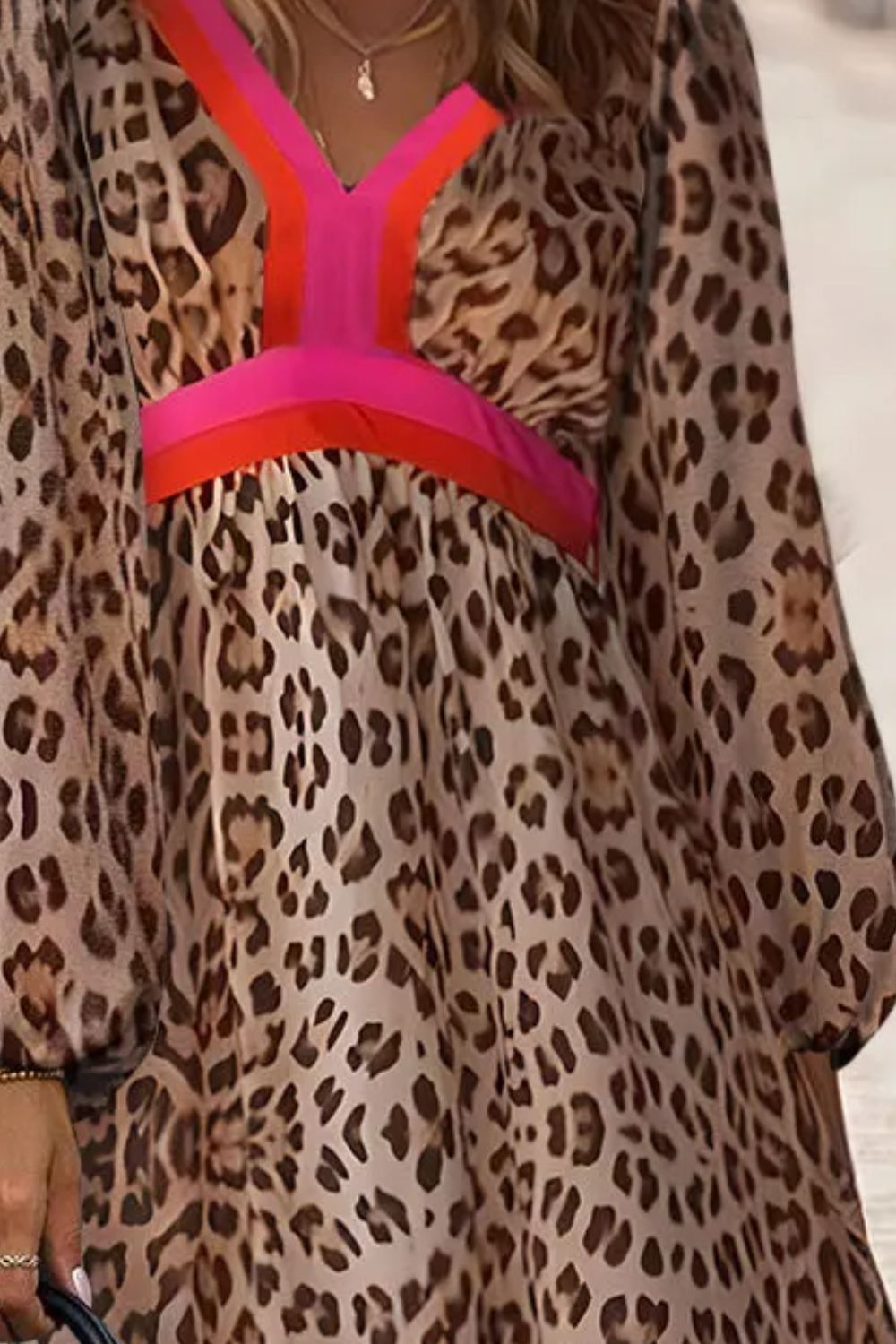 Leopard V-Neck Long Sleeve Maxi Dress