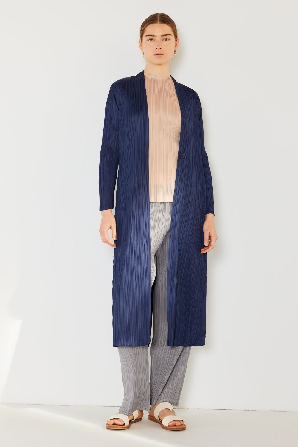 Marina West Swim Pleated Long Sleeve Cardigan Navy