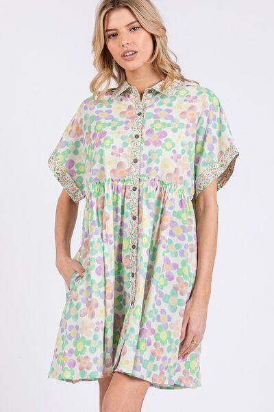 SAGE+FIG Floral Babydoll Short Sleeves Dress