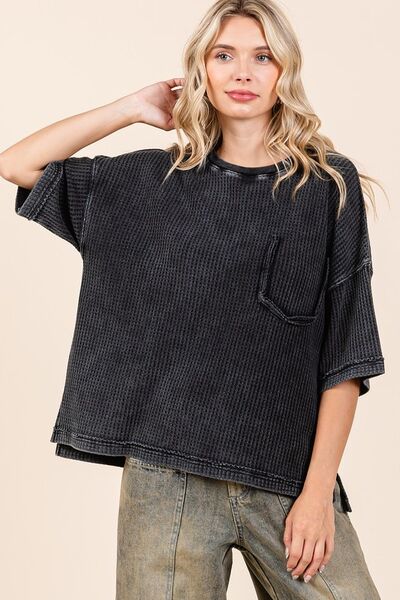 Mittoshop Mineral Wash Waffle Knit Short Sleeve Top