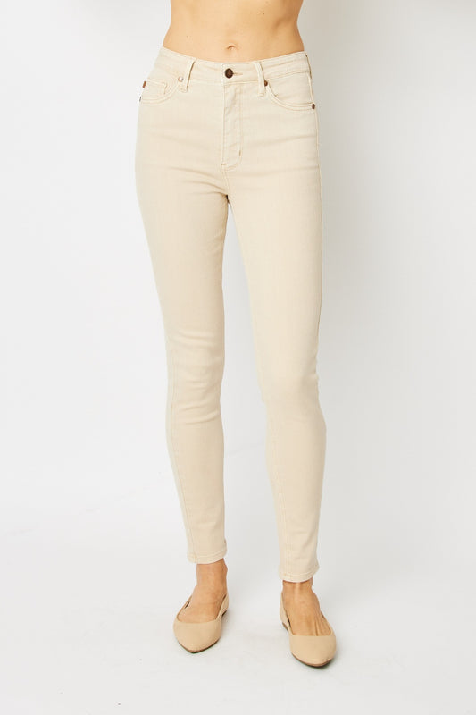 Judy Blue Full Size Garment Dyed Tummy Control Skinny Jeans BONE