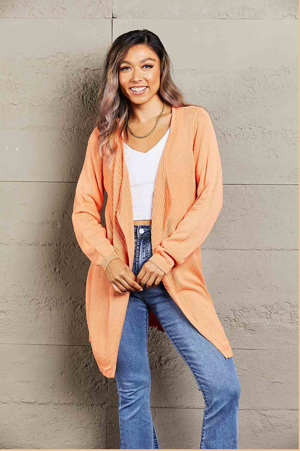 Ribbed Open Front Cardigan