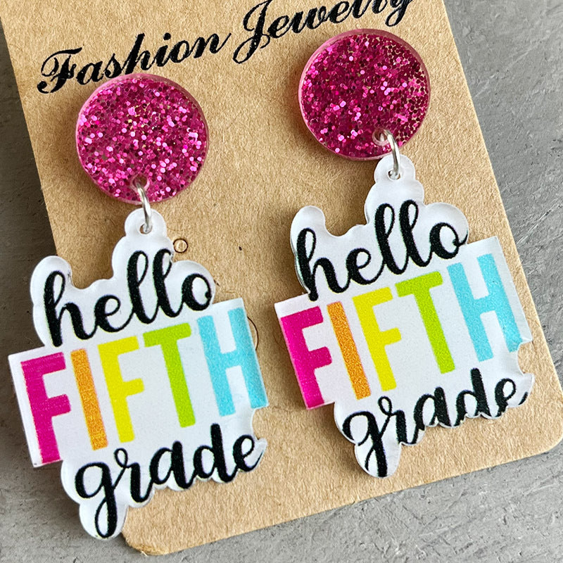 HELLO SECOND GRADE Acrylic Dangle Earrings