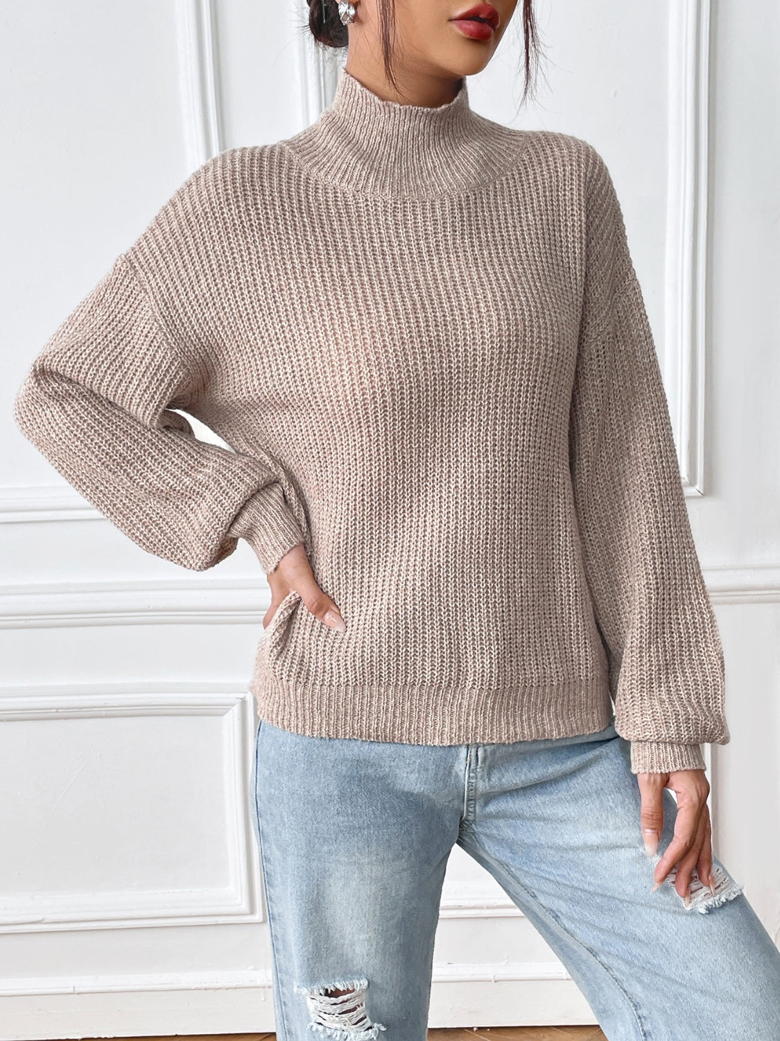 Turtleneck Long Sleeve Sweater Mocha