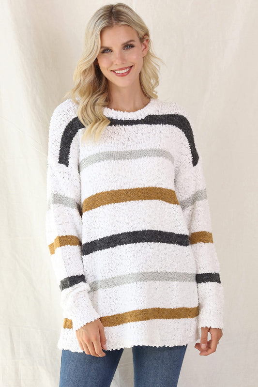 Striped Round Neck Long Sleeve Sweater