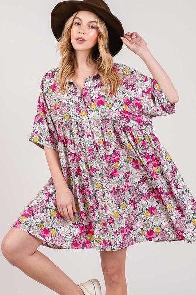 SAGE + FIG Floral Button Down Mini Shirt Dress Multi