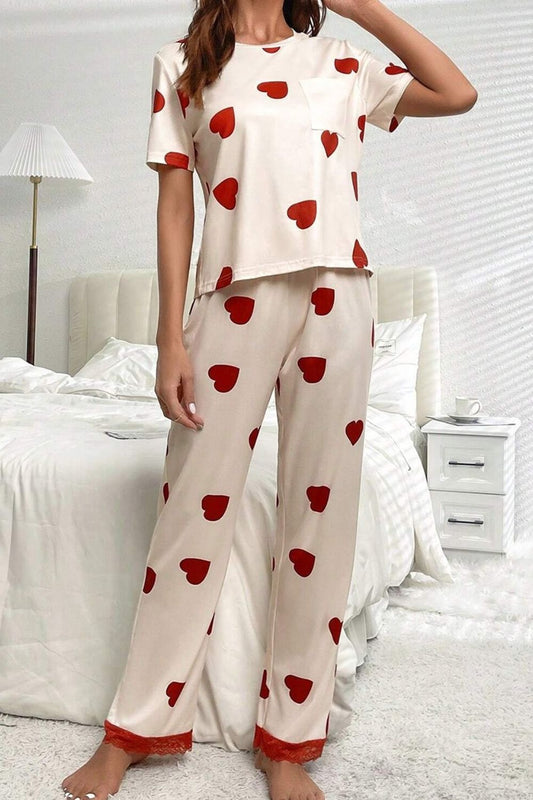 Pocketed Round Neck Top and Drawstring Pants Lounge Set White