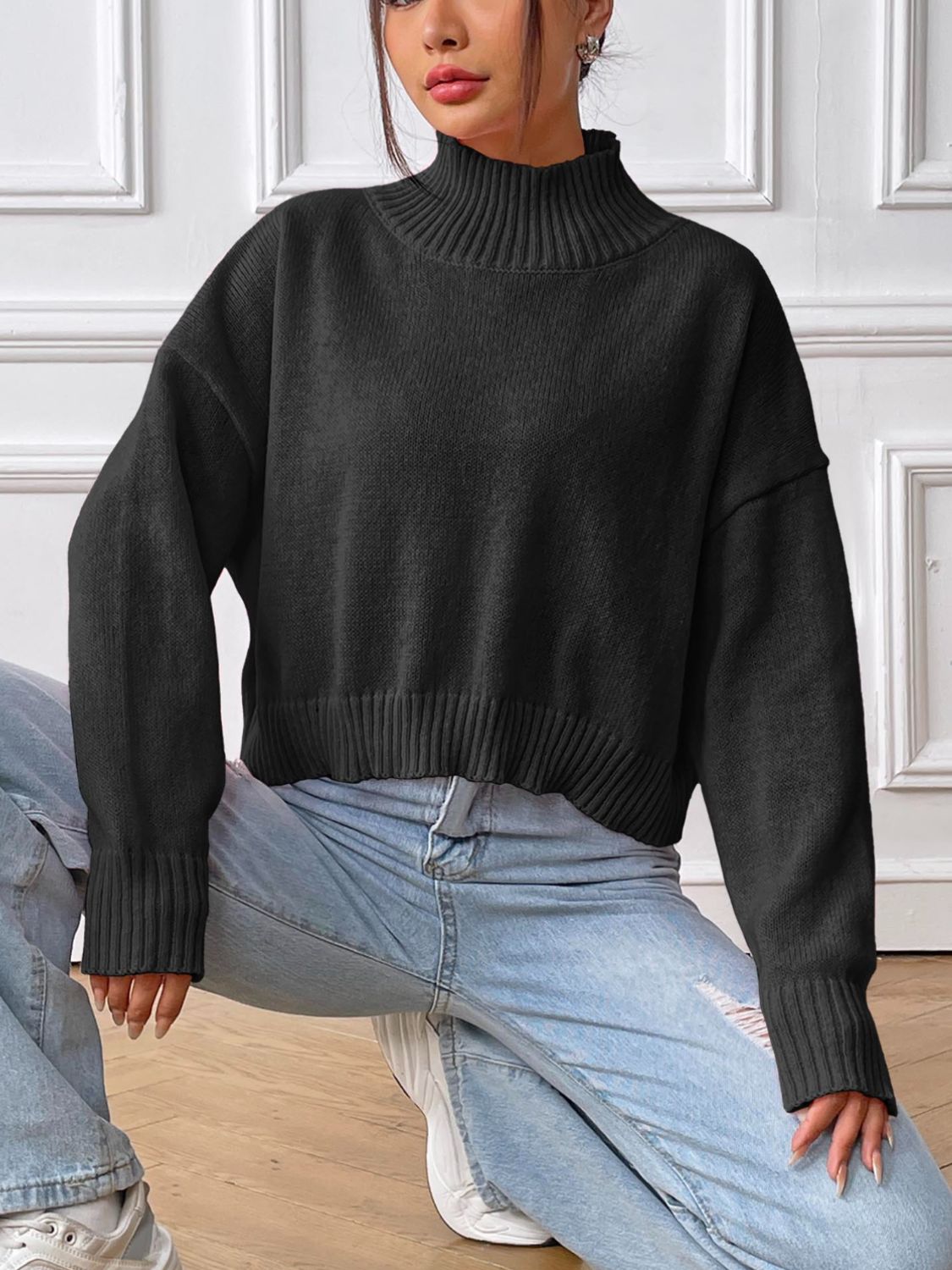 Turtleneck Long Sleeve Sweater Black