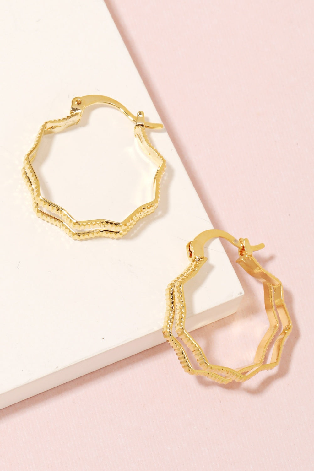 Fame Double Wavy Pincatch Hoop Earrings