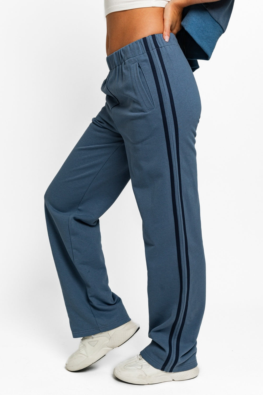 LE LIS High Waisted Side Stripes Straight Track Sweatpants