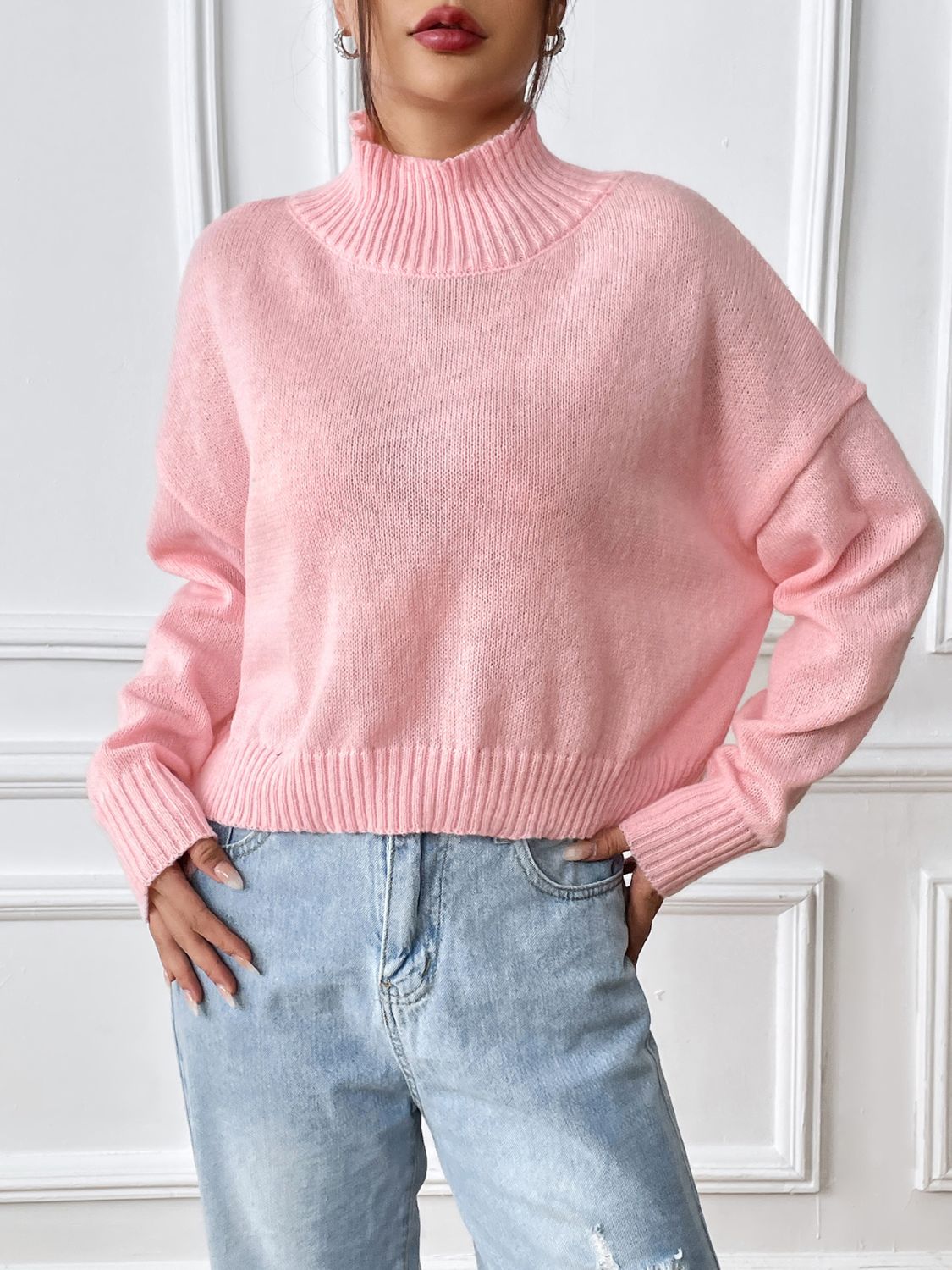 Turtleneck Long Sleeve Sweater Blush Pink