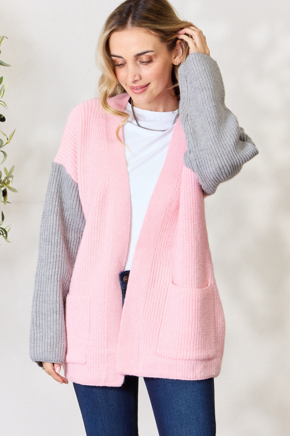 BiBi Contrast Open Front Cardigan with Pockets