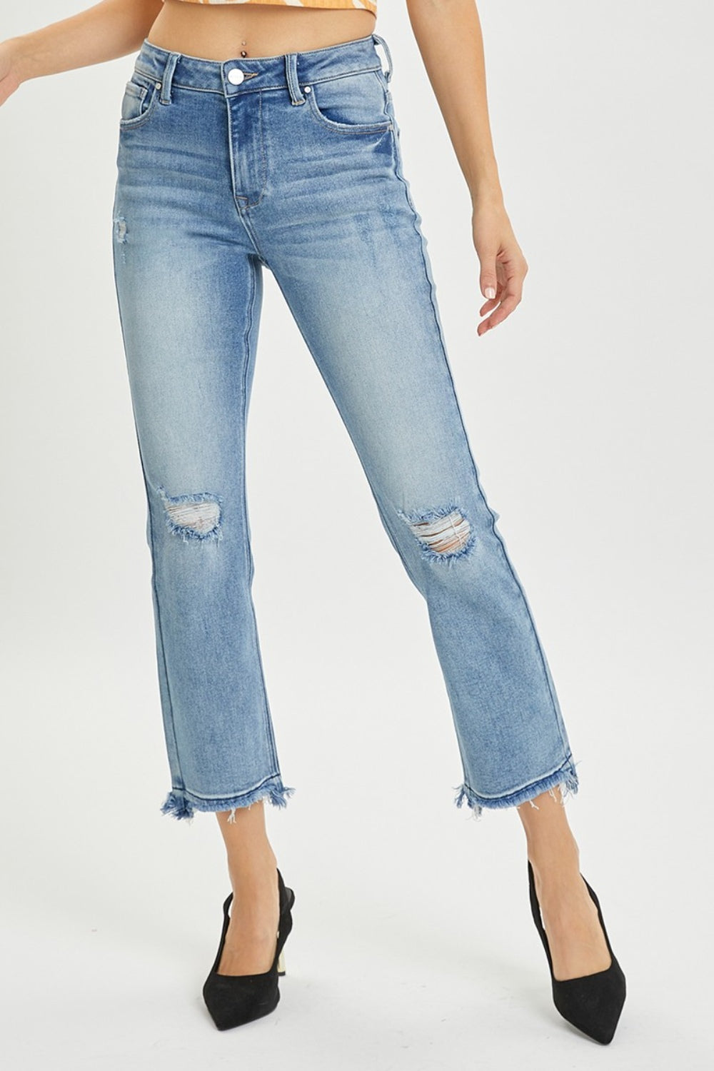 RISEN Full Size High Rise Distressed Cropped Straight Jeans Medium