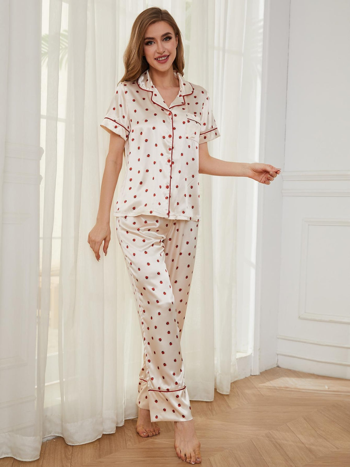 Contrast Piping Pocketed Top and Pants Lounge Set front