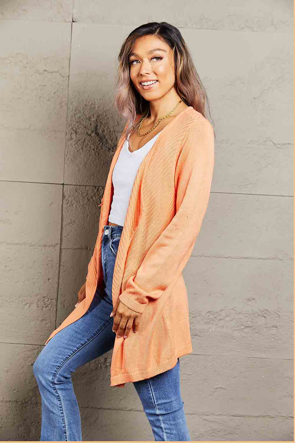 Ribbed Open Front Cardigan