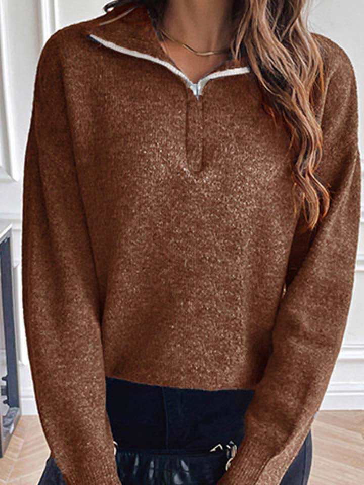 Half Zip Dropped Shoulder Sweater