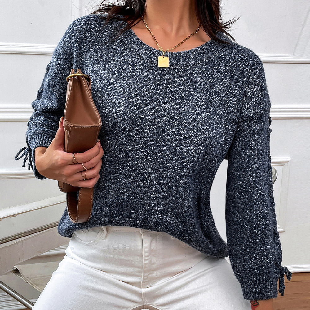 Shiny Round Neck Dropped Shoulder Sweater