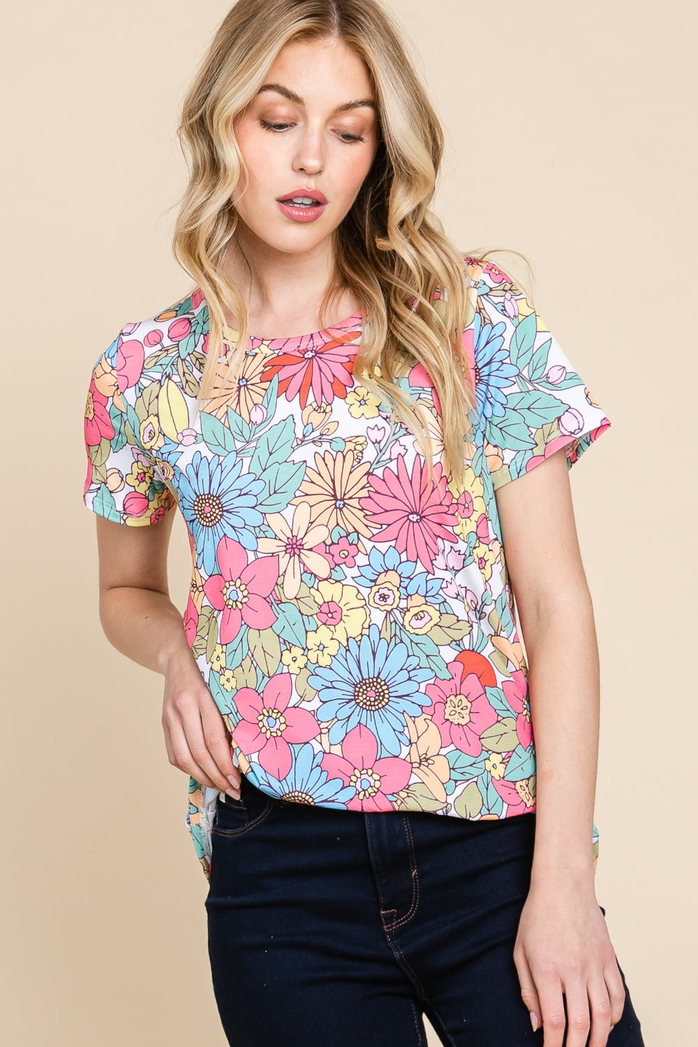 BOMBOM Floral Short Sleeve T-Shirt  front