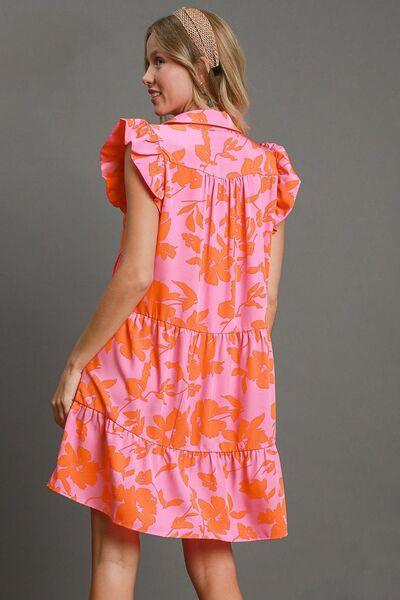 Umgee Full Size Floral Print Ruffle Cap Sleeve Tiered Dress Plus Size