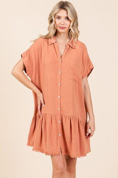 Mittoshop Linen Blend Button Down Shirt Mini Dress GINGER