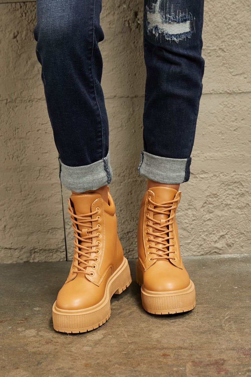 East Lion Corp Platform Combat Boots front