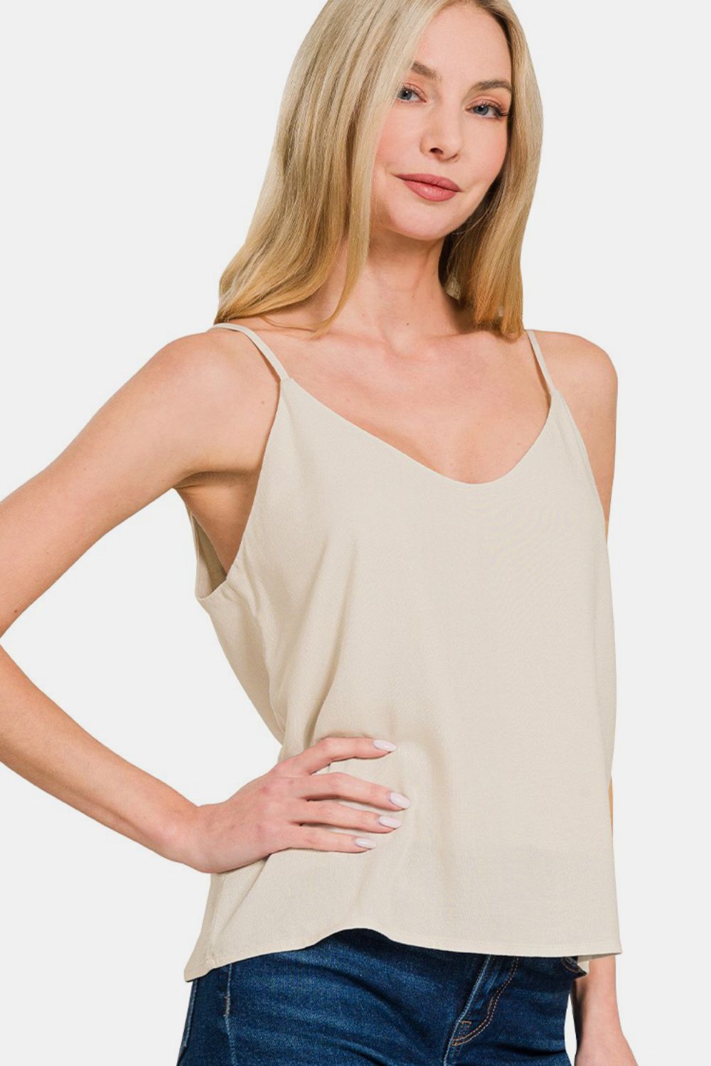 Zenana Two Layered Spaghetti Strap Cami Beige