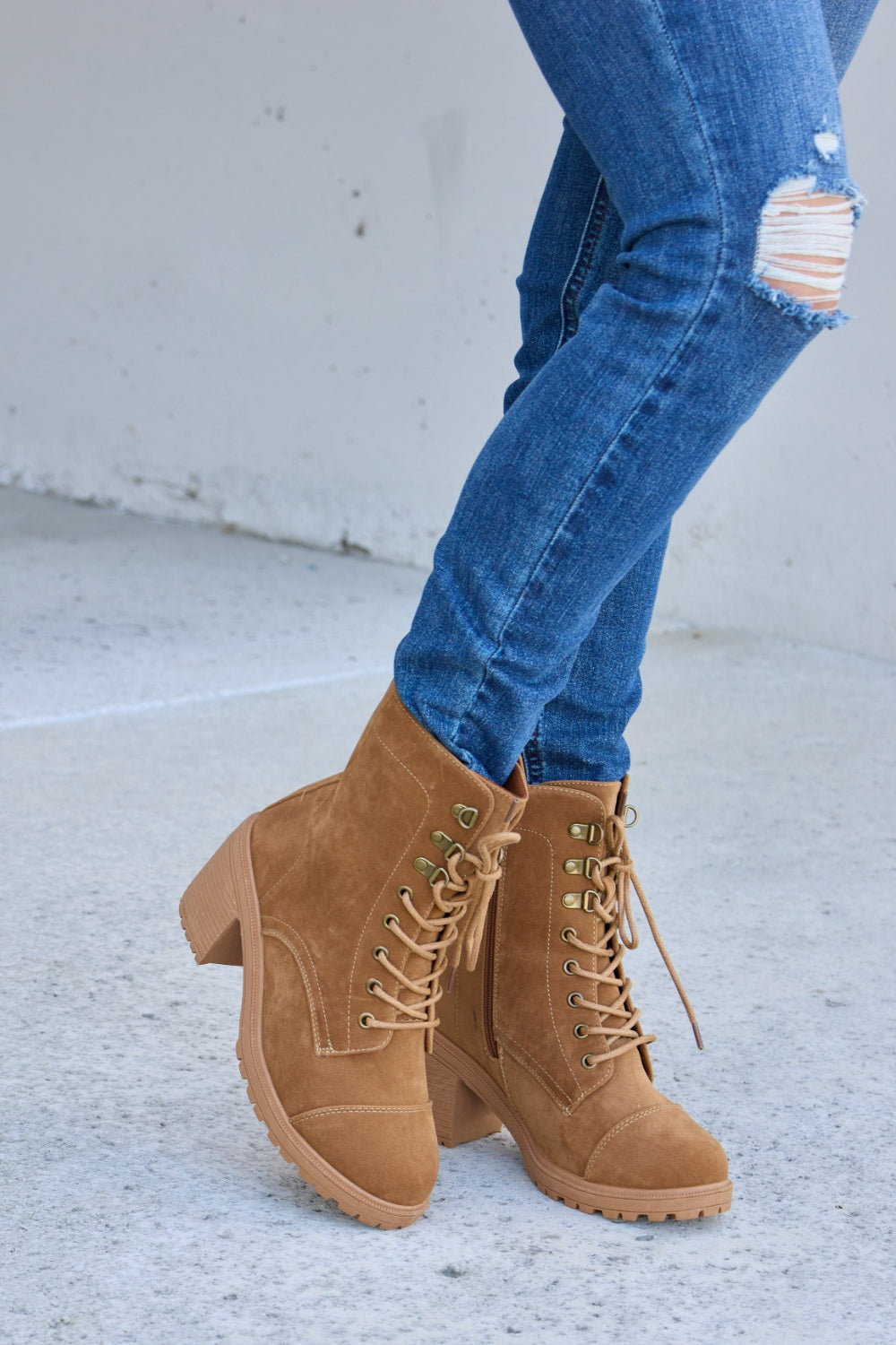 Forever Link Lace-Up Zipper Detail Block Heel Boots