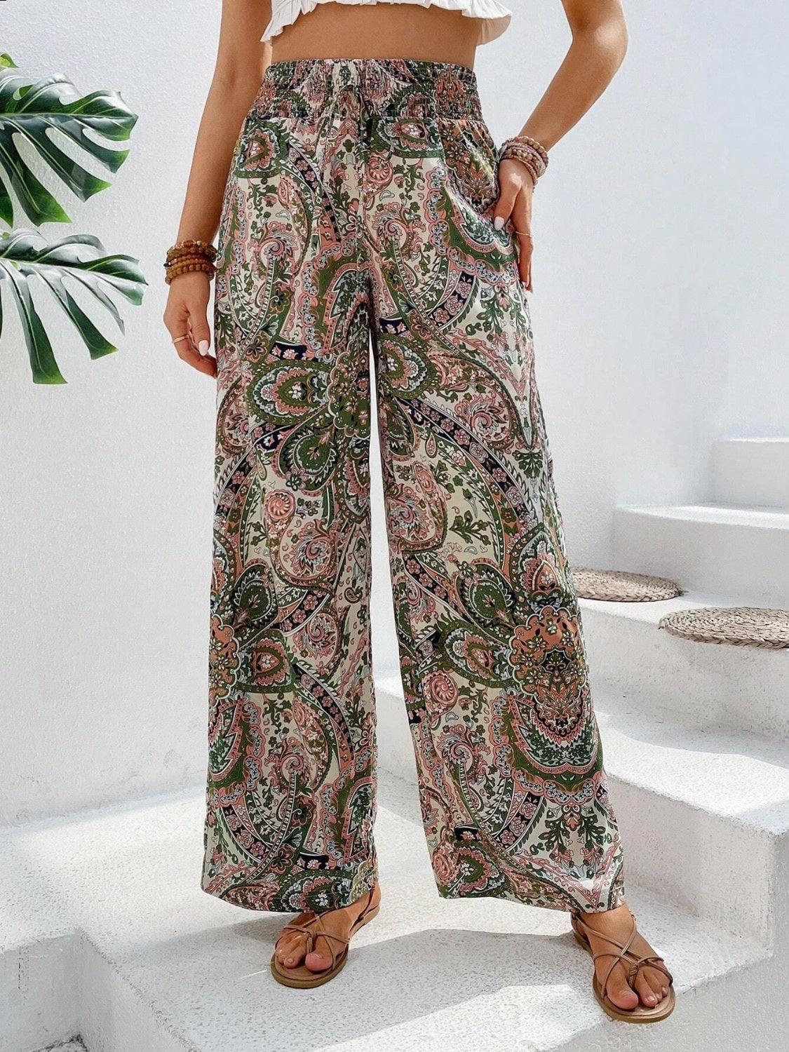 Printed Wide Leg Pants Multicolor