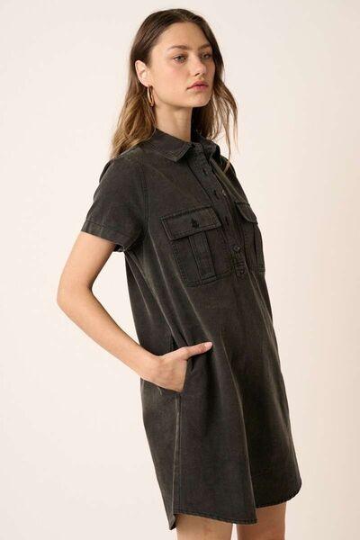 Mittoshop Button Detail Collared Neck Short Sleeve Shirt Dress