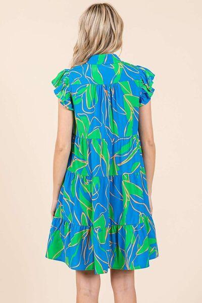 Mittoshop Leaf Print Ruffle Sleeve Tiered Mini Dress